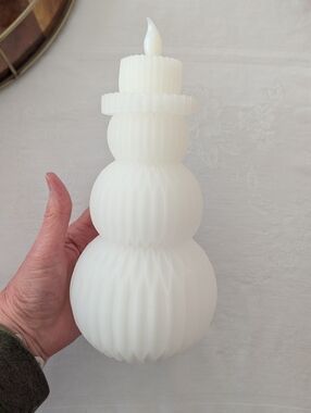 Holiday Time White Ribbed LED Snowman Candle NWT